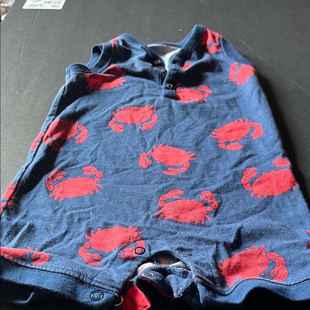 Carter's Blue Romper with Red Crab Design
